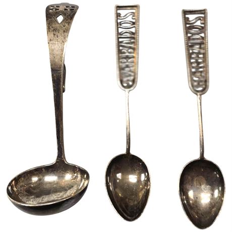 Sterling Silver Ladle Spoon & 2 Barbados Silver Spoons