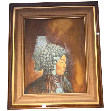 Vintage Oil On Canvas Of Indigenous Woman, Signed By Artist