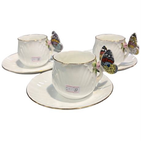 3 Maruri Masterpiece Butterfly Tea Cups & Saucers
