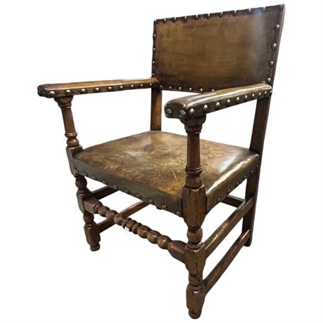 Vintage Leather Studded Arm Chair