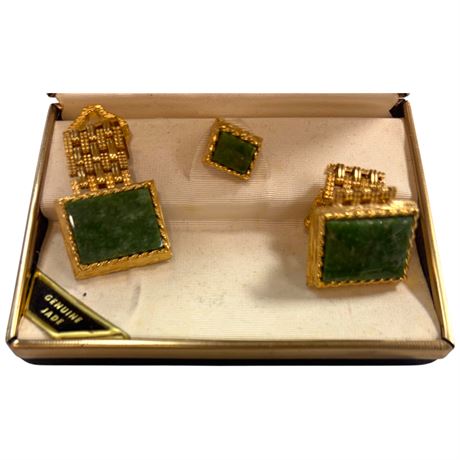 Vintage Senator Sherman Jade Pin & Cuff Link Set, In Original Case