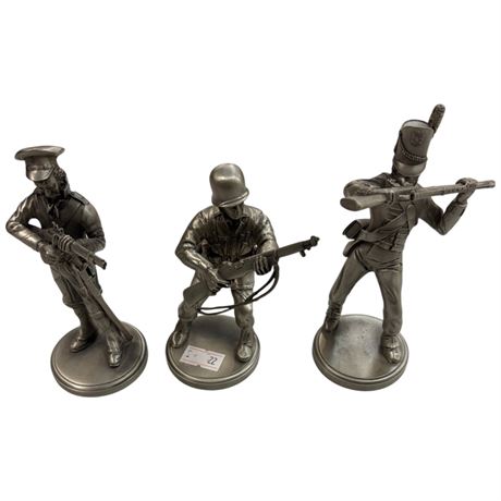 3 Detailed Pewter Soldier Figures