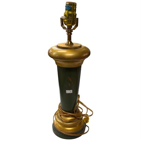 Vintage Green Gold Gilt Column Table Lamp