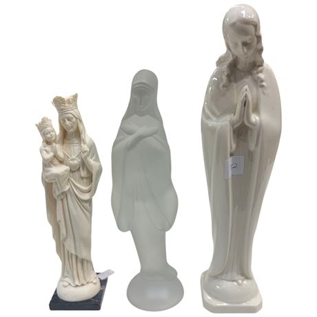 3 Porcelain & Glass Religious Figurines