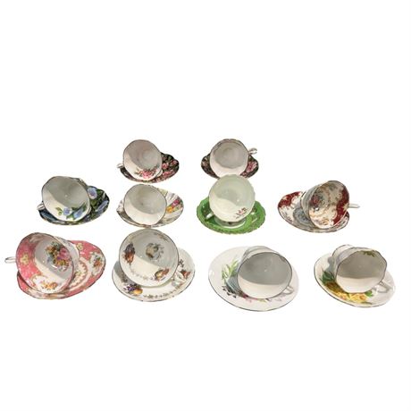 20 Assorted Teacups & Saucers, Royal Albert, Shelly, Coalport, Etc..