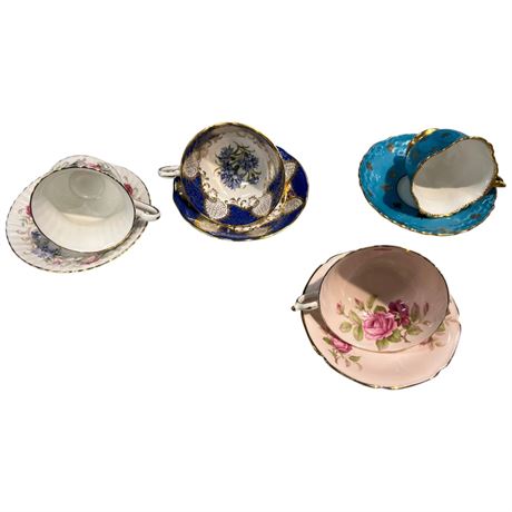 4 Assorted Teacups & Saucers, Aynsley & Paragon, Etc..