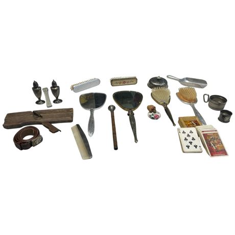 Assorted Vintage Collectibles, Belt, Candy Scoop, Dresser Set, Etc..