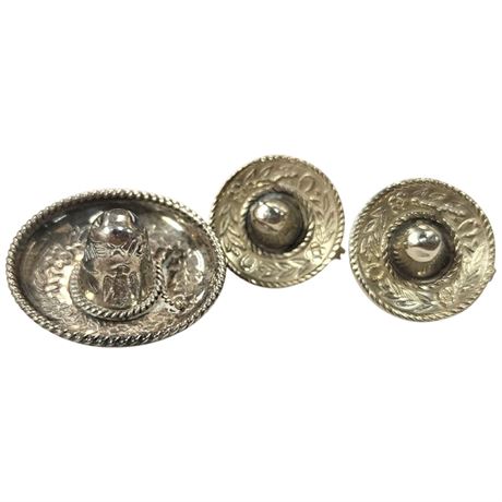 Sterling Silver Sombrero Earrings & Brooch