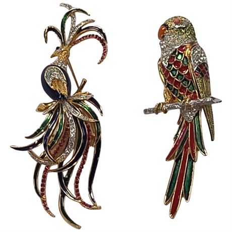 2 D'Orlan Enamel Bird Brooches