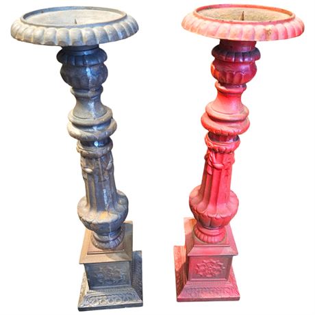 2 Ornate Cast Iron Floor Candle Stands