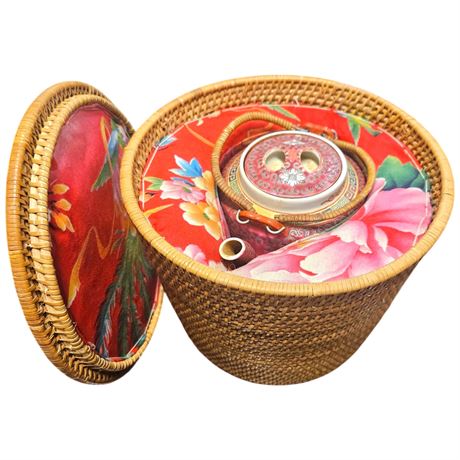 Red Porcelain Teapot With Basket