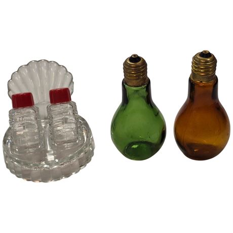 2 Vintage Sets Of Glass Salt & Pepper Shakers, Light Bulbs, Etc..