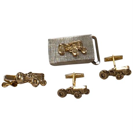 Work Bull 200 Tractor Cufflinks, Tie Clip And Buckle