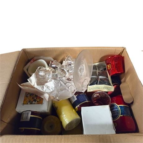 Assorted Candles And Glass Candle Holders