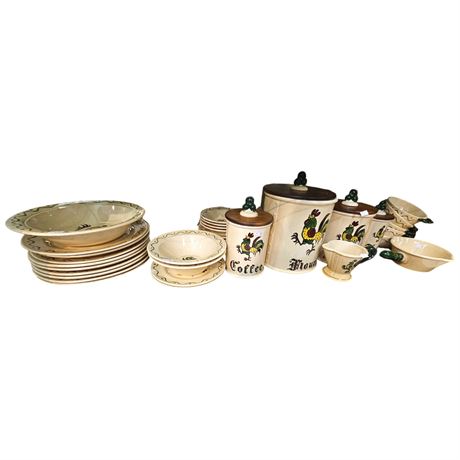 Metlox Poppytrail Rooster Dinnerware And Canisters