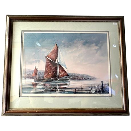 Signed Maurice Harvey Framed Sailboat Harbor Print