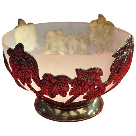 Glass Bowl With Leaf Metal Overlay