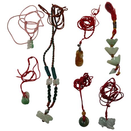 7 Assorted Jade Stone Pendant Necklaces