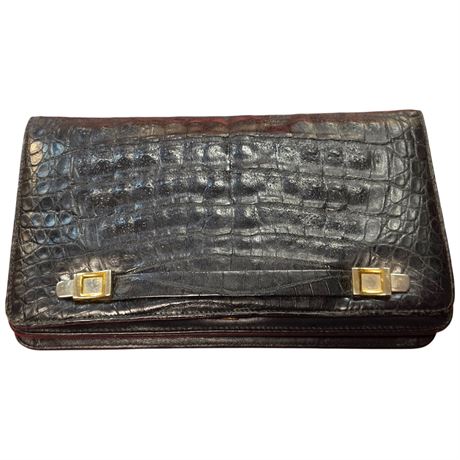 Black Crocodile Pattern Leather Clutch Purse
