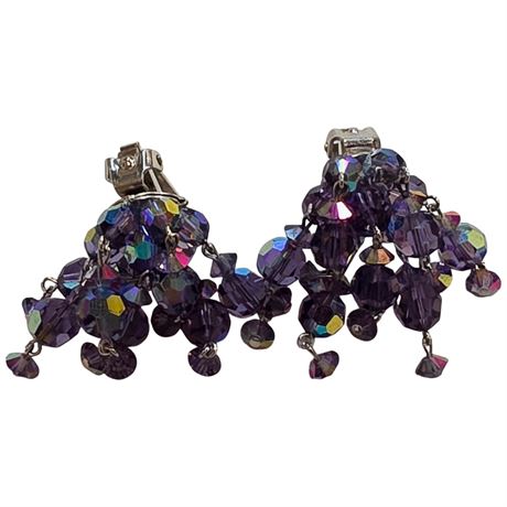 Sherman Purple Aurora Crystal Clip-On Earrings