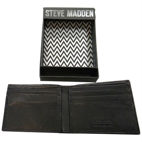 Steve Madden Black Leather Bifold Wallet