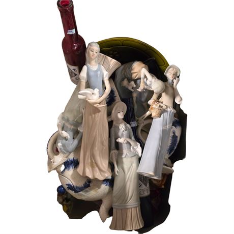 Assorted Porcelain Figurines And Decorative Glass