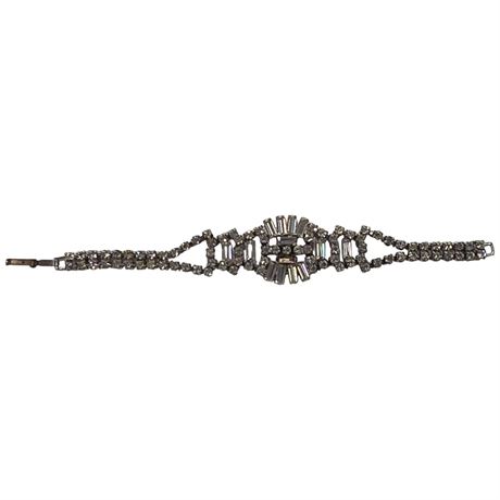 Jay Flex Sterling Silver Art Deco Style Rhinestone Bracelet