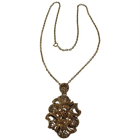 Butler Gold Tone Filigree Pendant Necklace