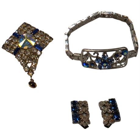 Blue And Clear Rhinestone Costume Jewelry