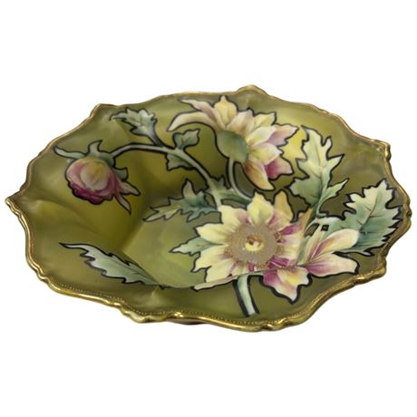 Antique 1890s Hand Painted Nippon Pink Orchid Bowl
