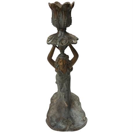 Art Nouveau Figural Bronze Candlestick