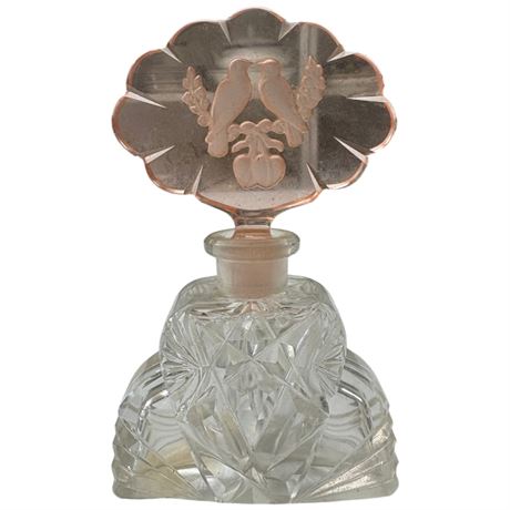 Vintage Cut Glass Perfume Bottle With Lovebirds Stopper