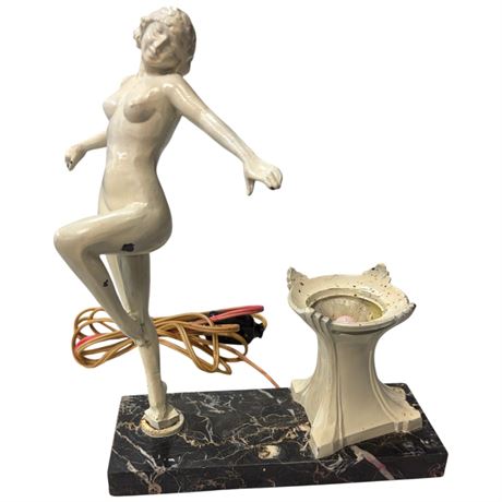 Art Deco Bronze Nude Figural Lamp With Marble Base