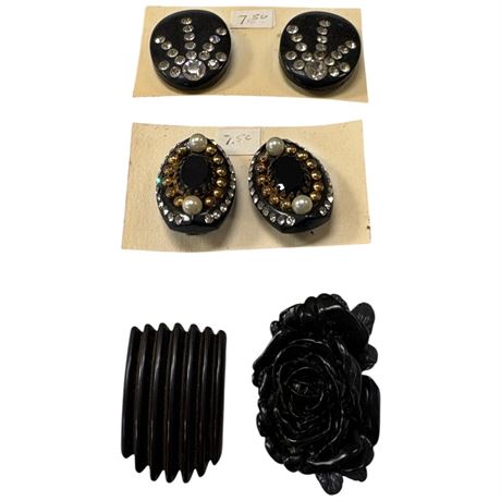 Assorted Vintage Black Costume Jewelry