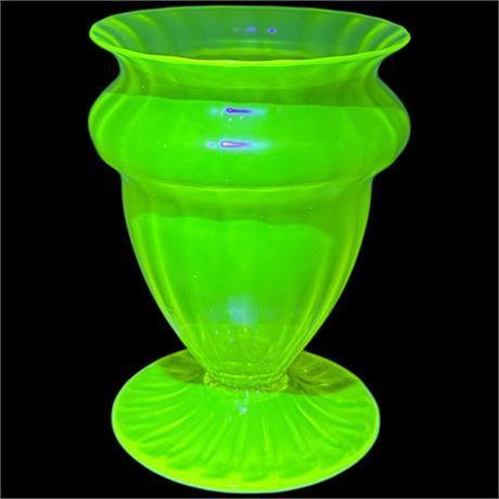 Vintage Signed Walsh Uranium Vaseline Glass Footed Vase