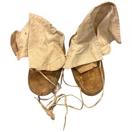 Vintage Leather Moccasins With Canvas Cuffs