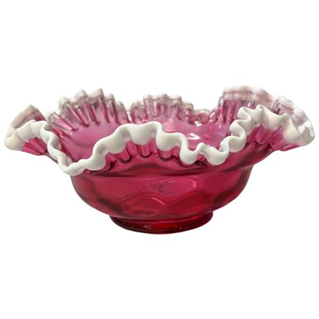 Cranberry Opalescent Glass Ruffled Bowl
