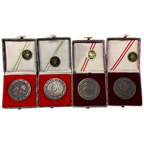 4 Chinese Bronze Baolong Zodiac Medallions