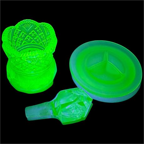3 Uranium Glass Pieces