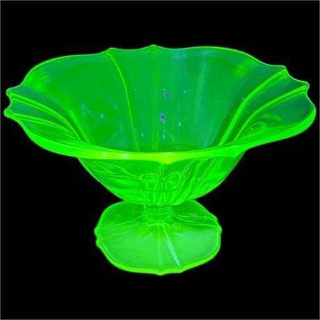 Large Vintage Uranium Glass Footed Compote Bowl