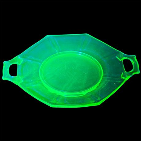 Vintage Uranium Glass Octagonal Handled Dish